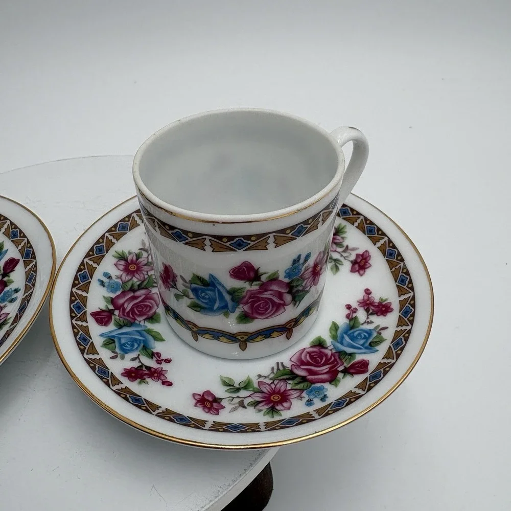 Vtg Porcelain Floral Demitasse Cup & Saucer‎ Espresso Roses 2 Sets Made In China